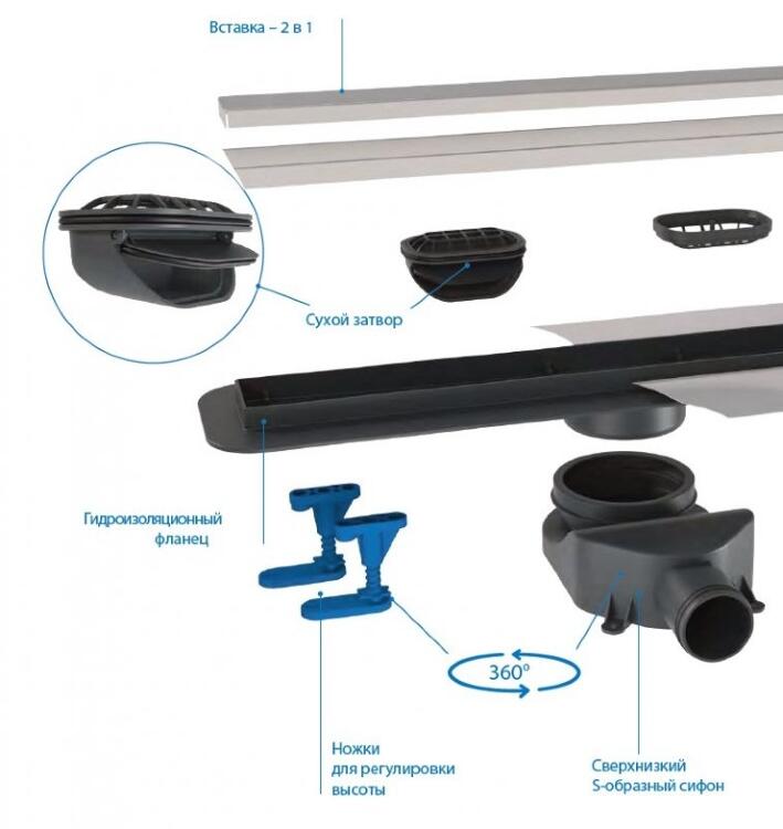Душевой линейный трап 60 см BelBagno BB-LD-LUCE-60-NERO лоток чёрный матовый