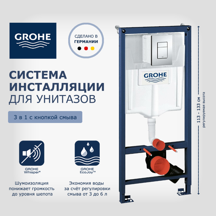 Инсталляция для унитаза подвесного стандартная, комплект GROHE Rapid SL 38772001