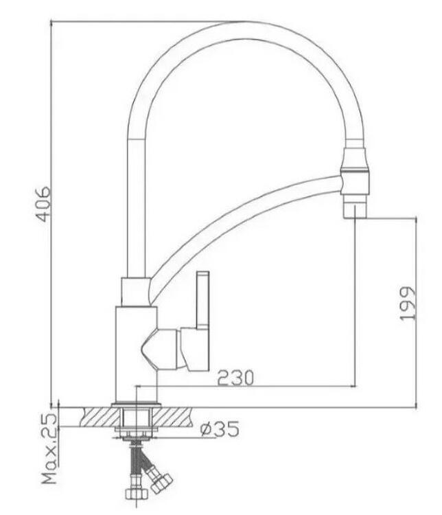 Смеситель для кухни Haiba HB73643-3, серый, однорычажный, высота излива 19.9 см