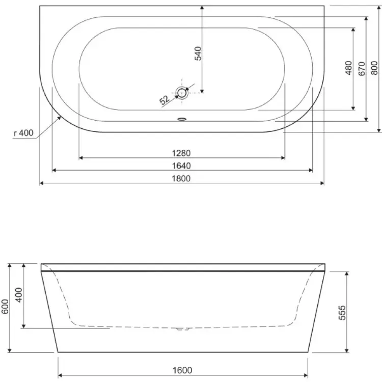 Ванна акриловая 180х80 Cezares METAURO-wall-180-80-40-W37